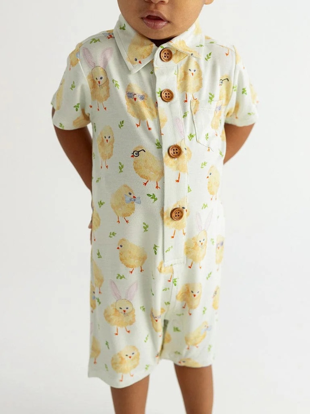Posh Peanut Short-Sleeve Yellow Chicks Bamboo Romper